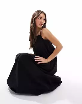 Платье макси-ками Vero Moda из поплина с подолом-фонариком черного цвета