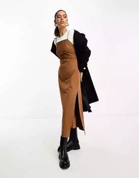 Платье макси карамельного цвета на заказ Stradivarius