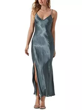 Платье макси Kathleen Womens из атласа с отделкой ASTR the Label, цвет slate blue