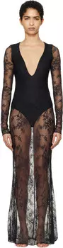 Платье макси KIM Black Ultra Fine Lace с глубоким вырезом SKIMS