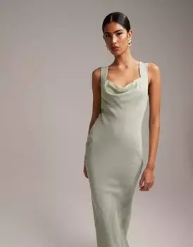 Платье макси косого кроя со шнуровкой на спине ASOS Bridesmaid шалфейного цвета