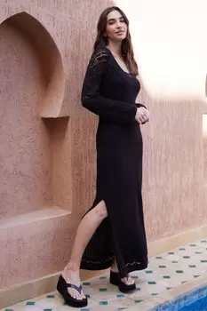 Платье макси крючком на подкладке с длинными рукавами Threadbare, черный