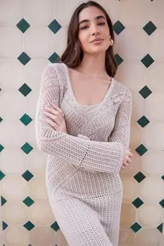 Платье макси крючком на подкладке с длинными рукавами Threadbare, белый