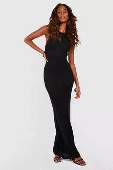 Платье макси крючком с воротником халтер boohoo, черный