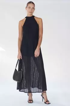 Платье макси крючком с вырезом бретелькой и полуподкладкой Religion, черный