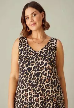 Платье макси LEOPARD PRINT V-NECK SWING Live Unlimited London, коричневый