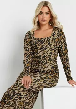 Платье макси LEOPARD SQUARE NECK Yours Clothing, черный