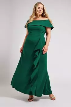 Платье макси London с оборками и бардо Yours, зеленый