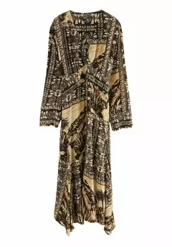 Платье макси LONG SLEEVE TIE WAIST Next, коричневый