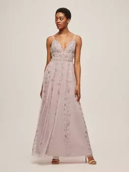 Платье макси Maeve из кружева и бисера с цветочным декором, пыльная роза