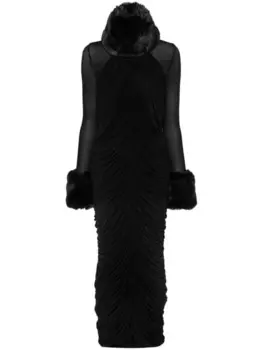 Платье макси Magda Butrym с отделкой из искусственного меха, черный