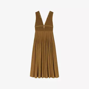 Платье макси Maje из смесового хлопка с декоративными камнями плиссированное, коричневый