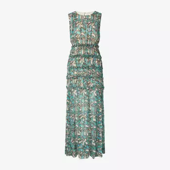 Платье макси Malina Raquel из шелка без рукавов с графическим принтом и сборчатыми вставками, мультиколор