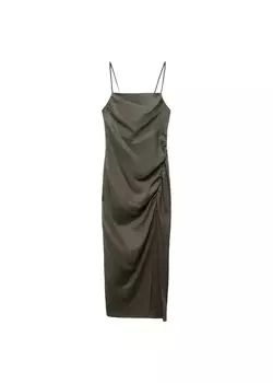 Платье макси MANGO Dress Cinzia, темно-зеленый