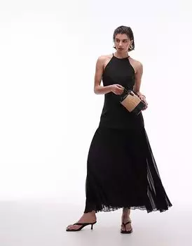 Платье-макси Mango hybrid с плиссированным подолом черного цвета