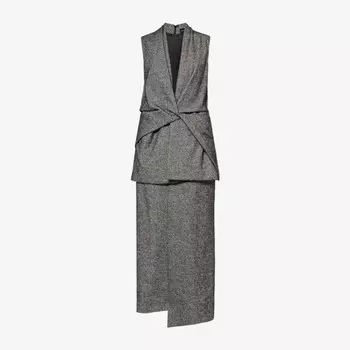 Платье макси Margo из смесовой шерсти с драпировкой на талии и без рукавов Brandon Maxwell, черный