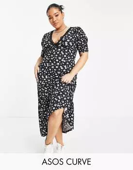 Платье макси макси с кружевом и цветочным принтом ASOS DESIGN Curve