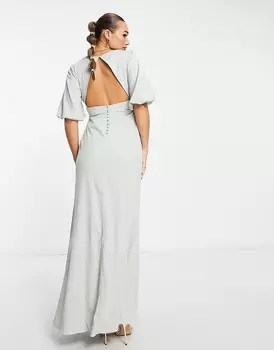 Платье макси Maya – Bridesmaid – шалфейно-зеленого цвета с рукавами средней длины и вырезом сзади