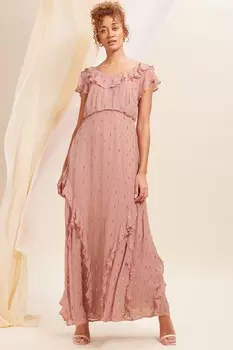 Платье-Макси металлизированного цвета с завязкой сзади и рюшами Love & Roses, розовый