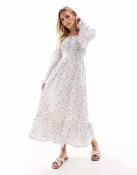 Платье-макси Miss Selfridge Petite для доярки с синим мелким цветочным принтом