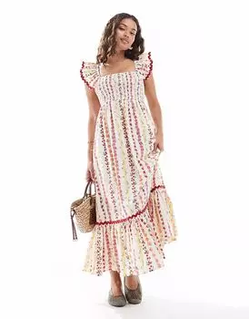 Платье макси Miss Selfridge Petite из поплина с фруктовым принтом