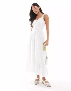 Платье-макси Miss Selfridge Petite с вышивкой в стиле молочницы белого цвета