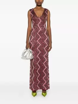 Платье макси Missoni с пайетками и зигзагообразным узором, красный