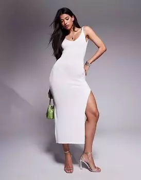 Платье макси Missyempire из трикотажного кардигана с разрезом сбоку и открытой спиной белого цвета