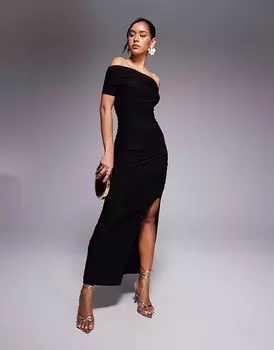 Платье-макси Missyempire с двойной скульптурной отделкой и складками сверху, облегающее, черного цвета