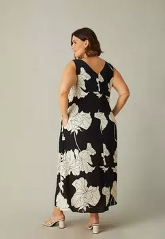 Платье макси MONO FLORAL V-NECK SWING Live Unlimited London, черный