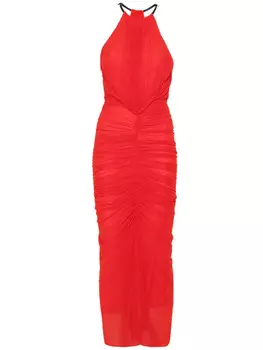 Платье макси Mugler со сборками и вырезом халтер, красный