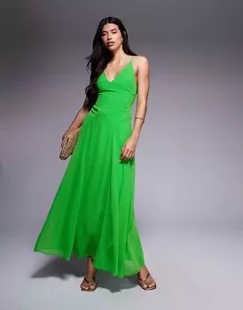 Платье макси на бретельках ASOS DESIGN с декоративными швами зеленого цвета