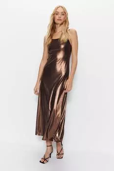 Платье макси на бретельках Lame Warehouse, бронза