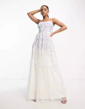 Платье макси на бретельках Maya с точечной вышивкой цвета слоновой кости