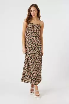 Платье макси на бретельках с цветочным принтом Forever 21, черный