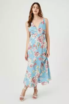 Платье макси на бретельках с цветочным принтом Forever 21, синий