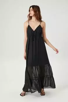 Платье макси на бретельках с оборками Forever 21, черный