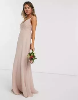 Платье макси на бретельках с рюшами на лифе и завязками на талии ASOS DESIGN Bridesmaid