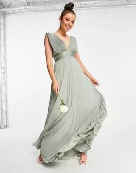 Платье макси на бретельках со складками и атласным запахом на талии ASOS DESIGN Bridesmaid
