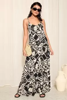 Платье макси на бретелях и трапециевидном крое из трикотажа Friends Like These, черный