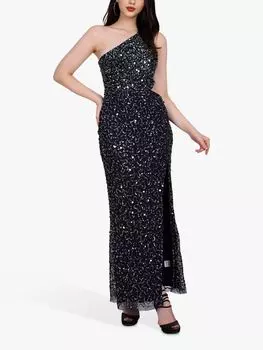 Платье макси на одно плечо с пайетками и кружевом Naeve, темно-синий