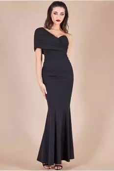 Платье макси на одно плечо с веером Goddiva, черный