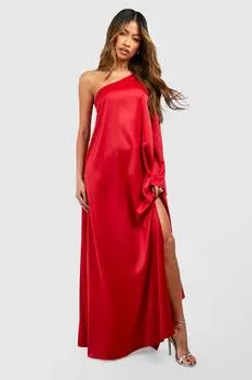 Платье макси на одно плечо с разрезом по ноге boohoo, красный