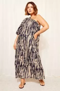 Платье макси на одно плечо с принтом Curves Like These, синий