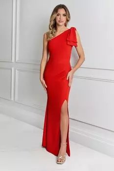 Платье макси на одно плечо с бантом и разрезом Sistaglam, красный