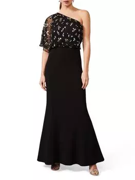 Платье макси на одно плечо с пайетками Phase Eight Adele, черный