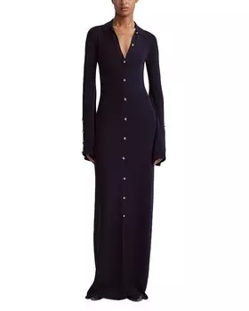 Платье макси на пуговицах спереди Altuzarra Leopold из смесовой шерсти, синий