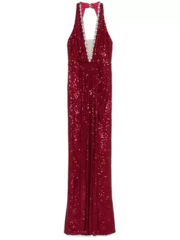 Платье макси NISSA с пайетками и вырезом халтер, красный