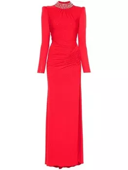 Платье макси NISSA, украшенное кристаллами, красный