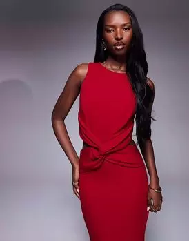 Платье макси-облегающего кроя TFNC из крепа с вырезом на талии красного цвета